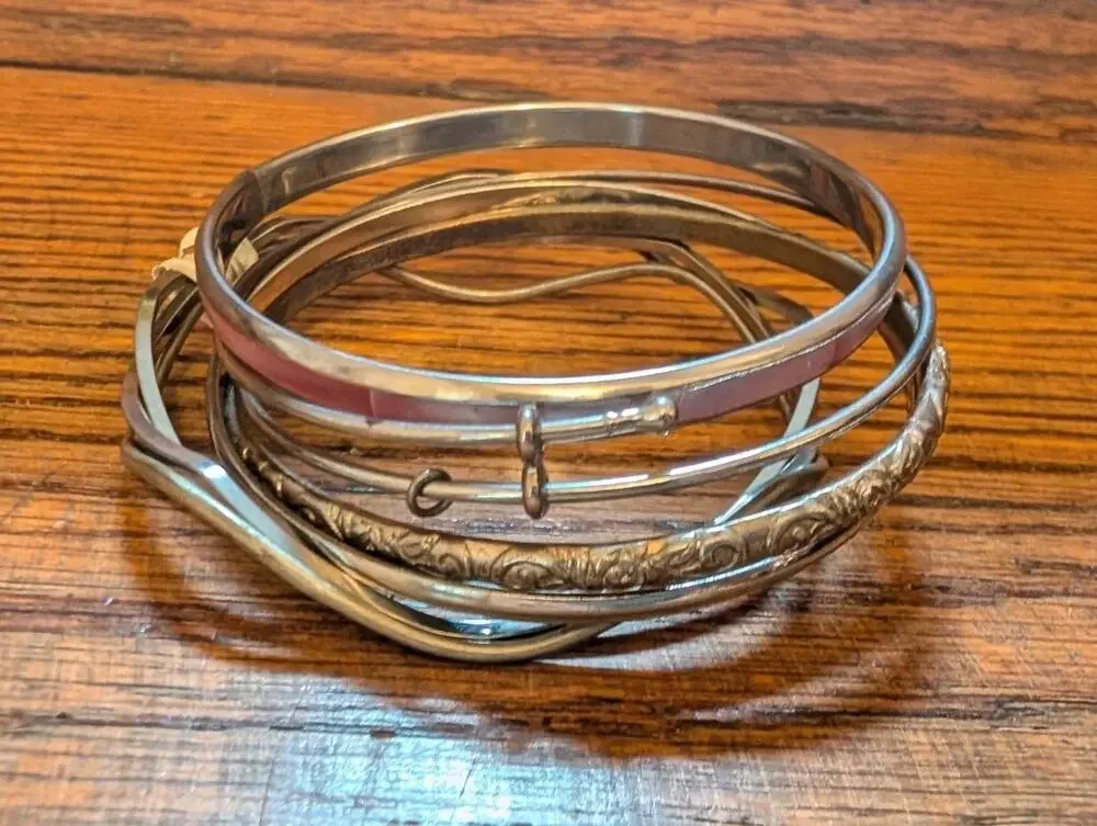 Vintage Stack Of Silver Bangels Bracelets